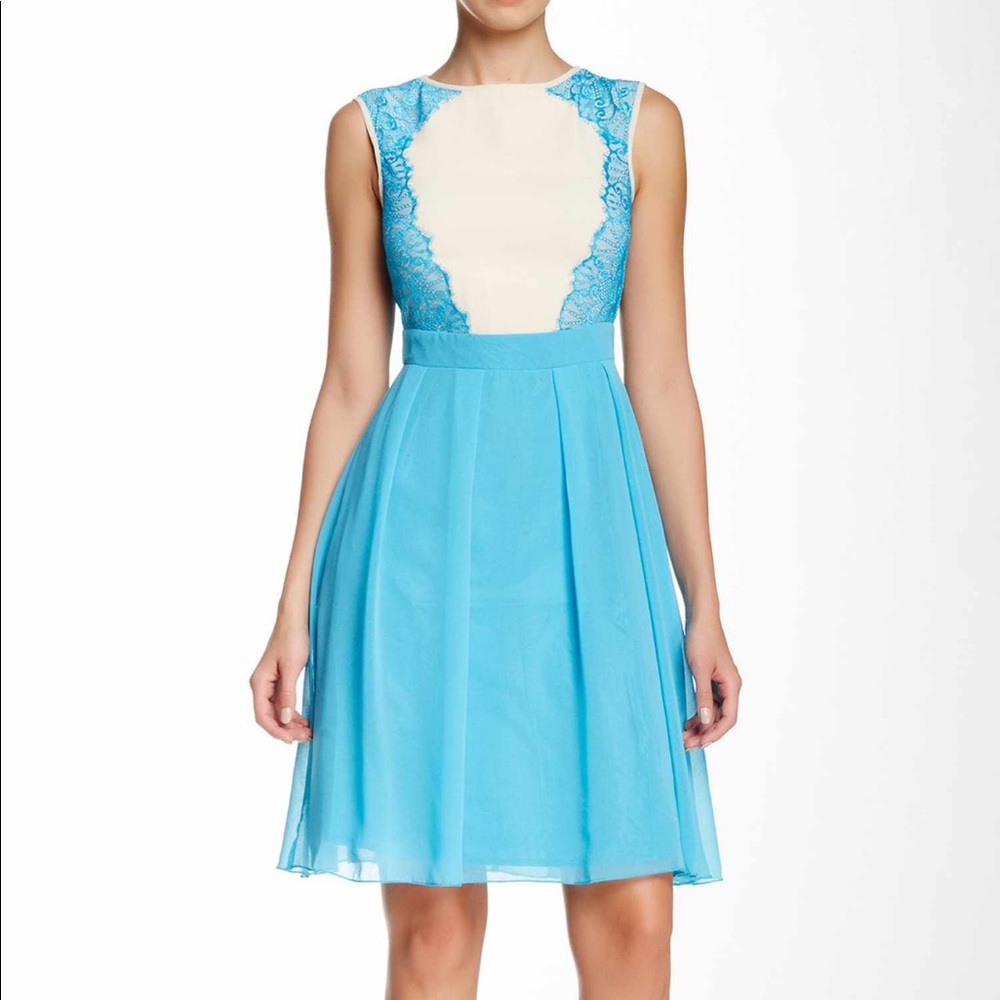 Adorable turquoise lace and ivory party dress